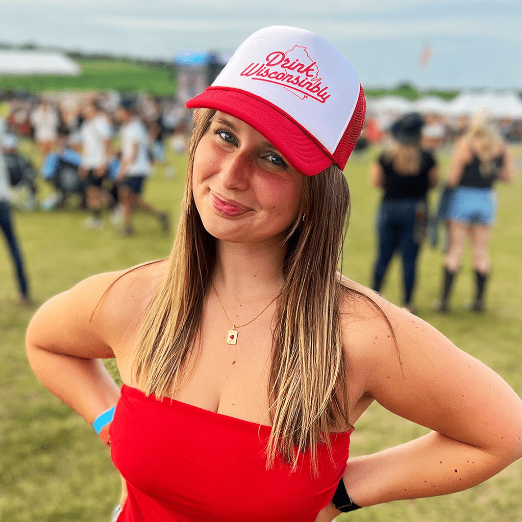 Drink Wisconsinbly Red White Trucker Hat