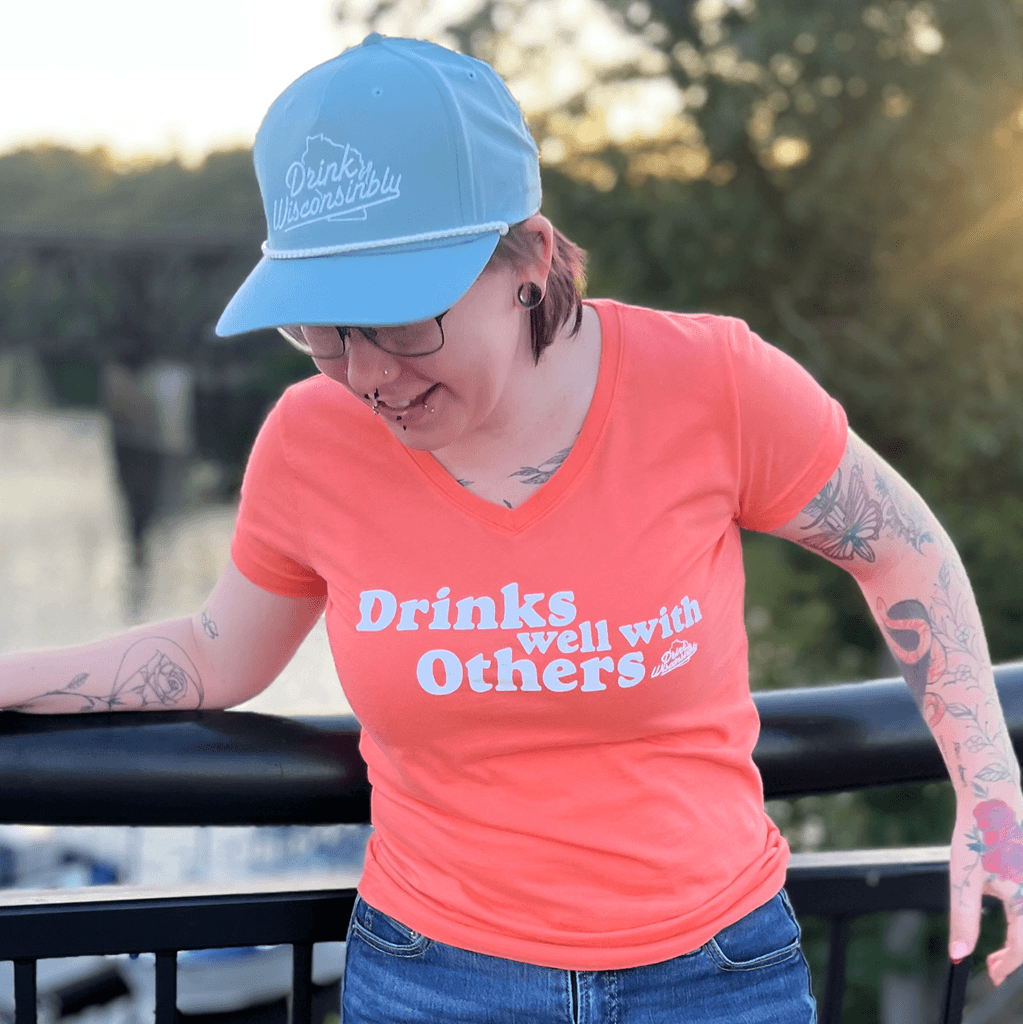Women's Papaya "Drinks Well with Others" V-Neck T-Shirt