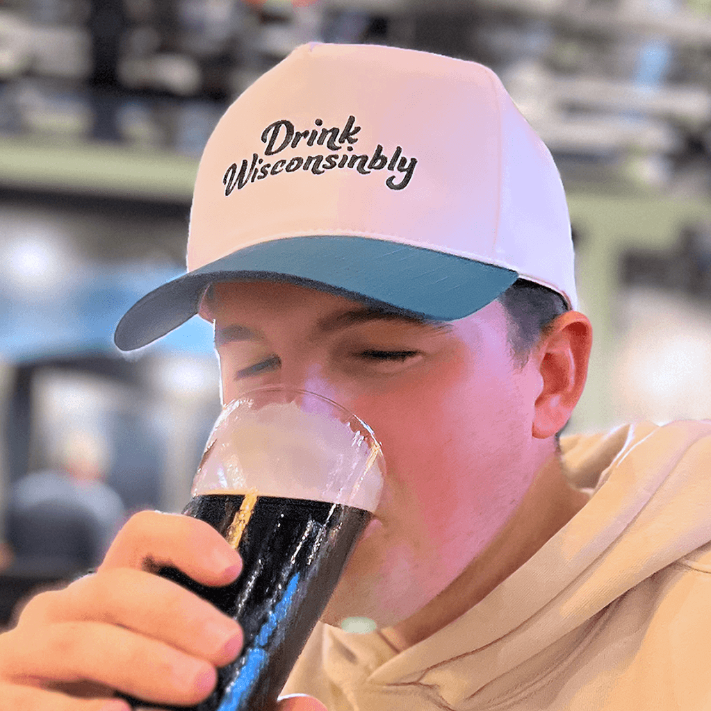 Drink Wisconsinbly Green Scripty Snapback Hat Guy