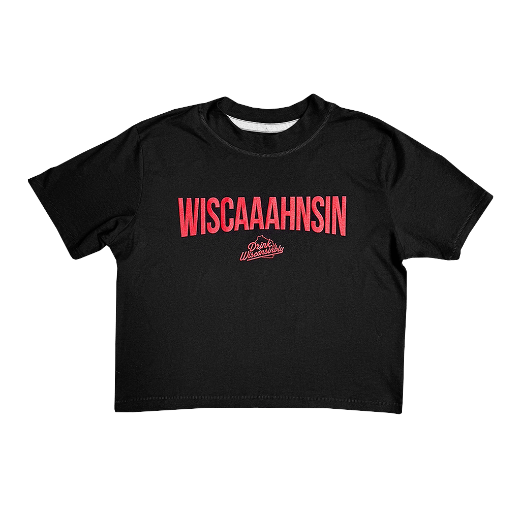 Drink Wisconsinbly Women's Black Boxy Wiscaaahnsin T-Shirt