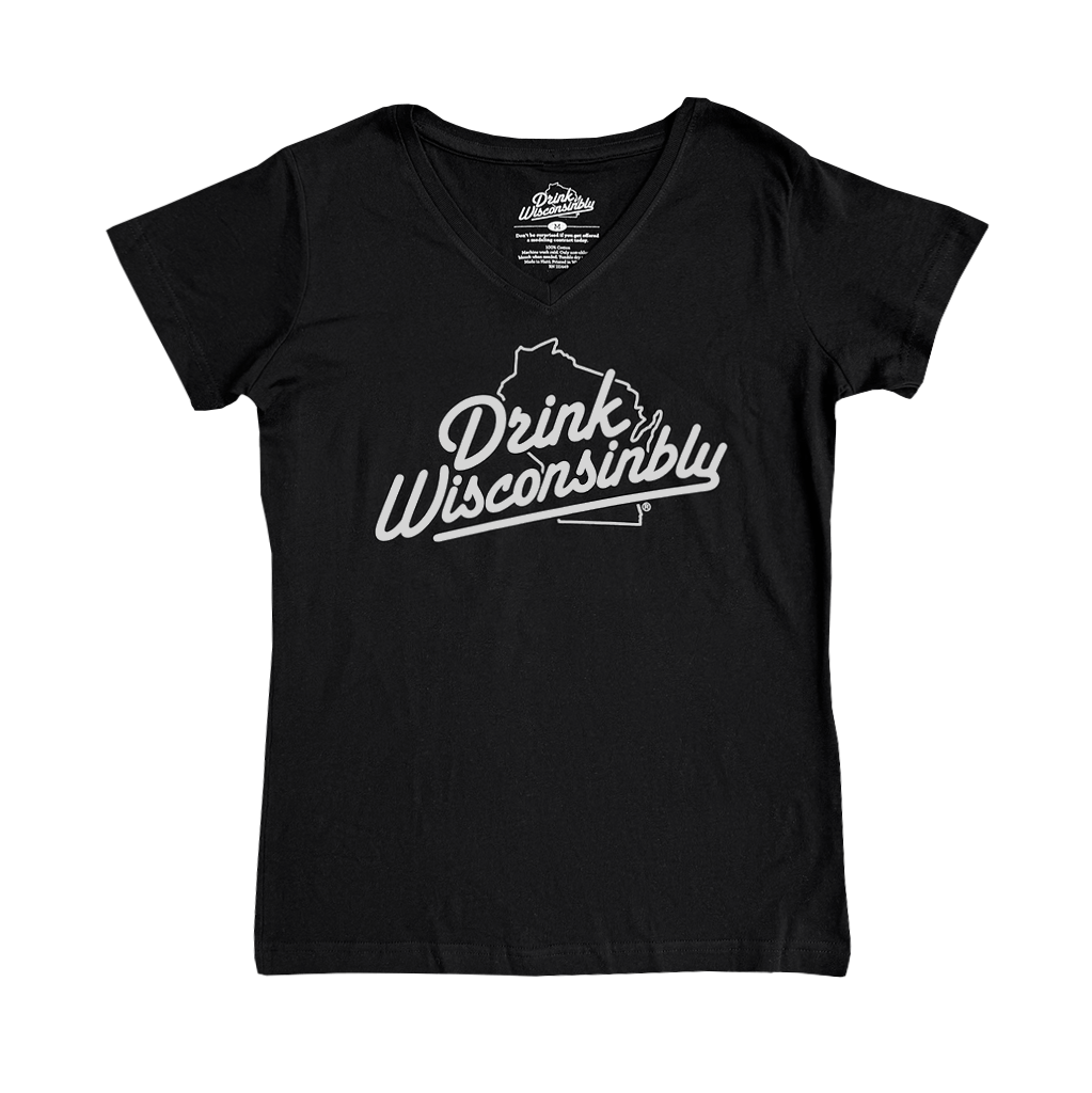 Drink Wisconsinbly Women's Black V-Neck Jersey T-Shirt