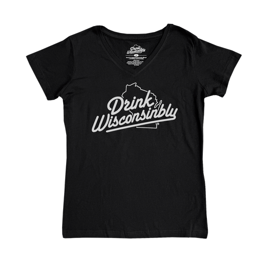 Drink Wisconsinbly Women's Black V-Neck Jersey T-Shirt