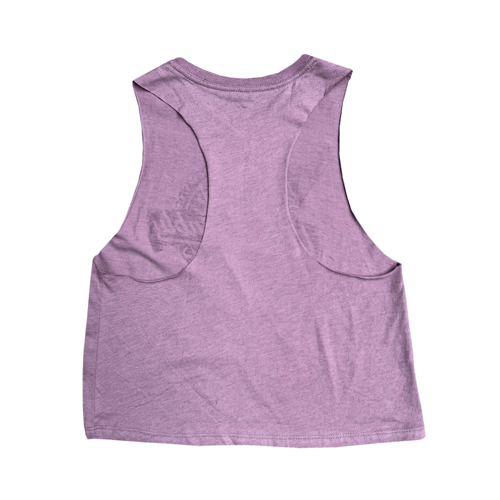 Drink Wisconsinbly Women's Orchid Ribbon Cropped Racerback Tank Top Back