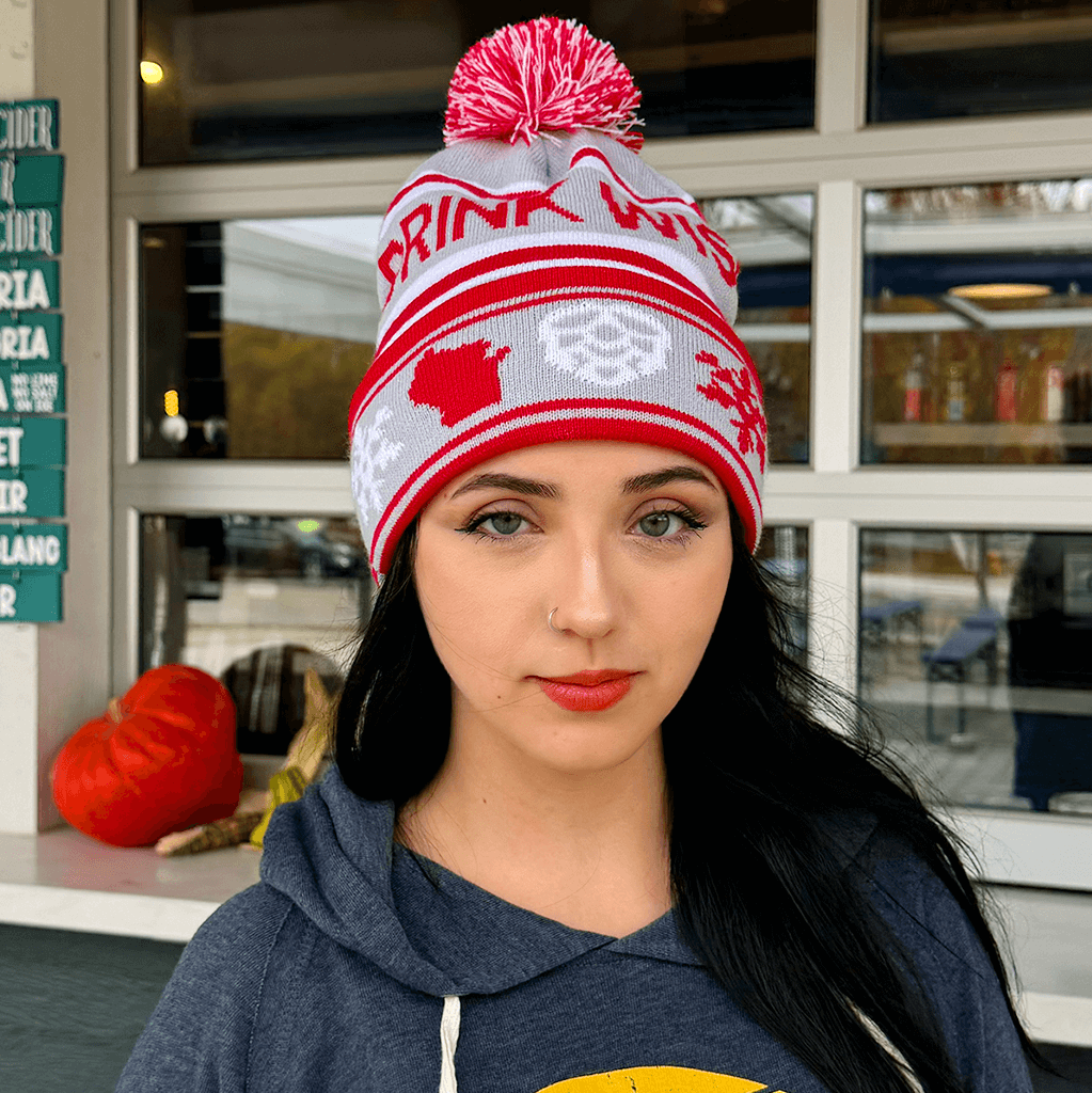 Red & Gray Winter Pom Hat