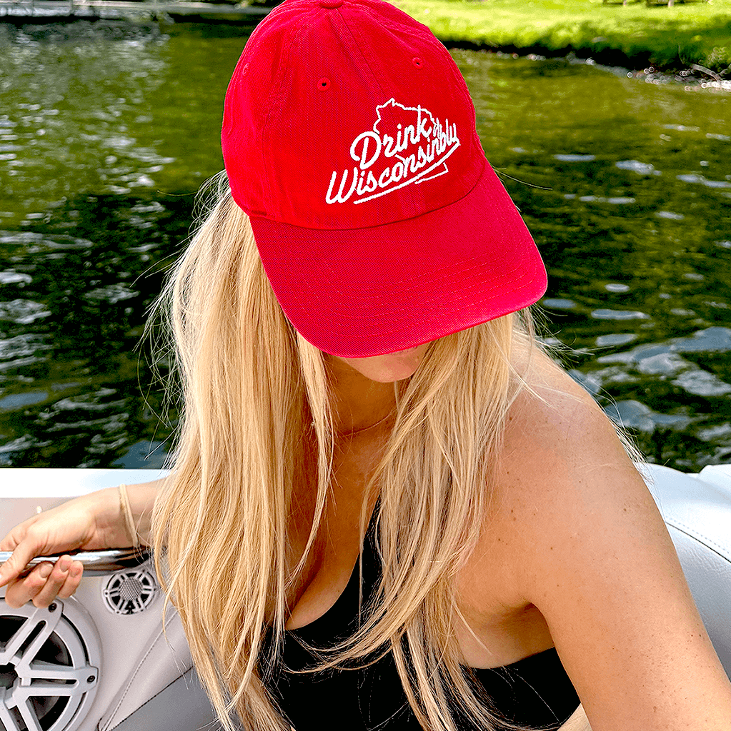 Drink Wisconsinbly Washed Dad Hat Red