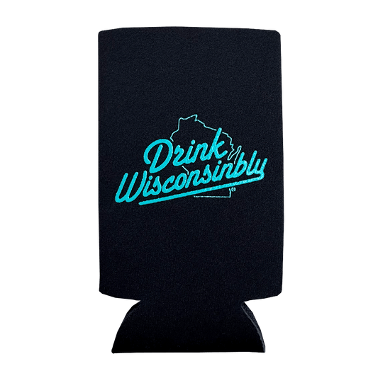 Drink Wisconsinbly Black & Teal Slim Coozie