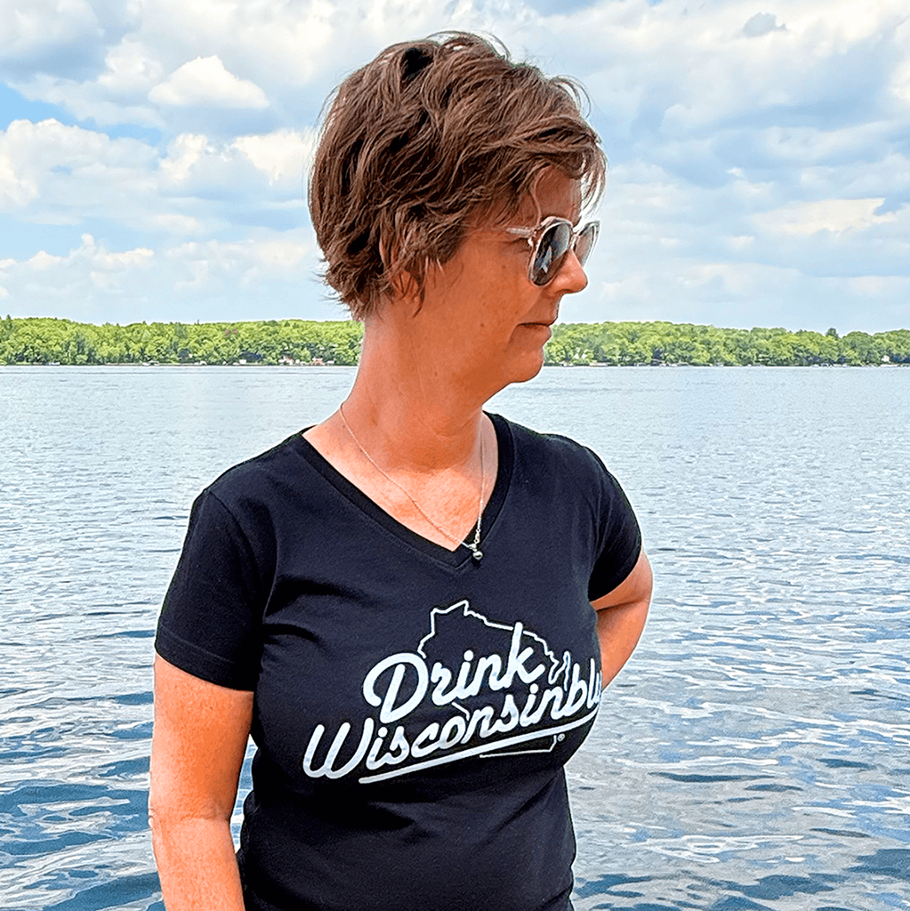 Drink Wisconsinbly Women's Black V-Neck Jersey T Shirt