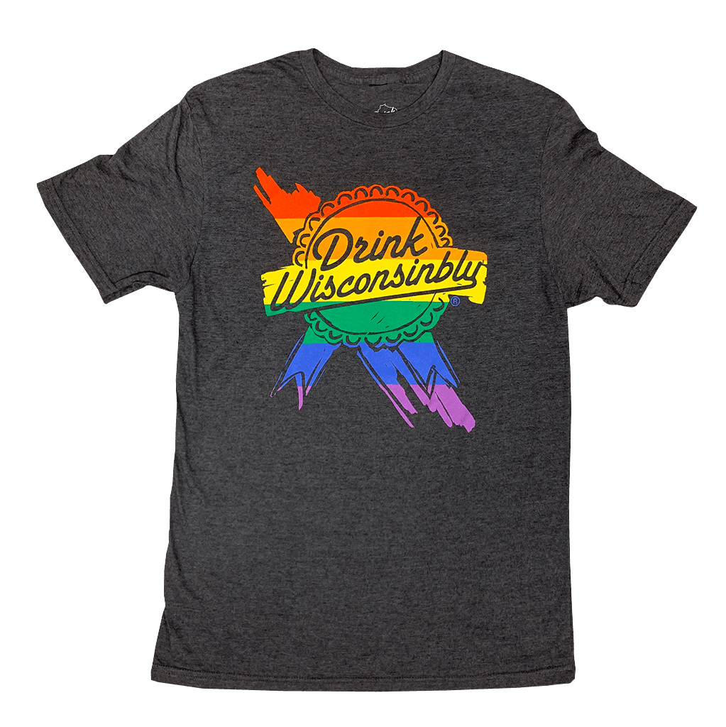 Drink Wisconsinbly Retro Ribbon Pride Gray T-Shirt