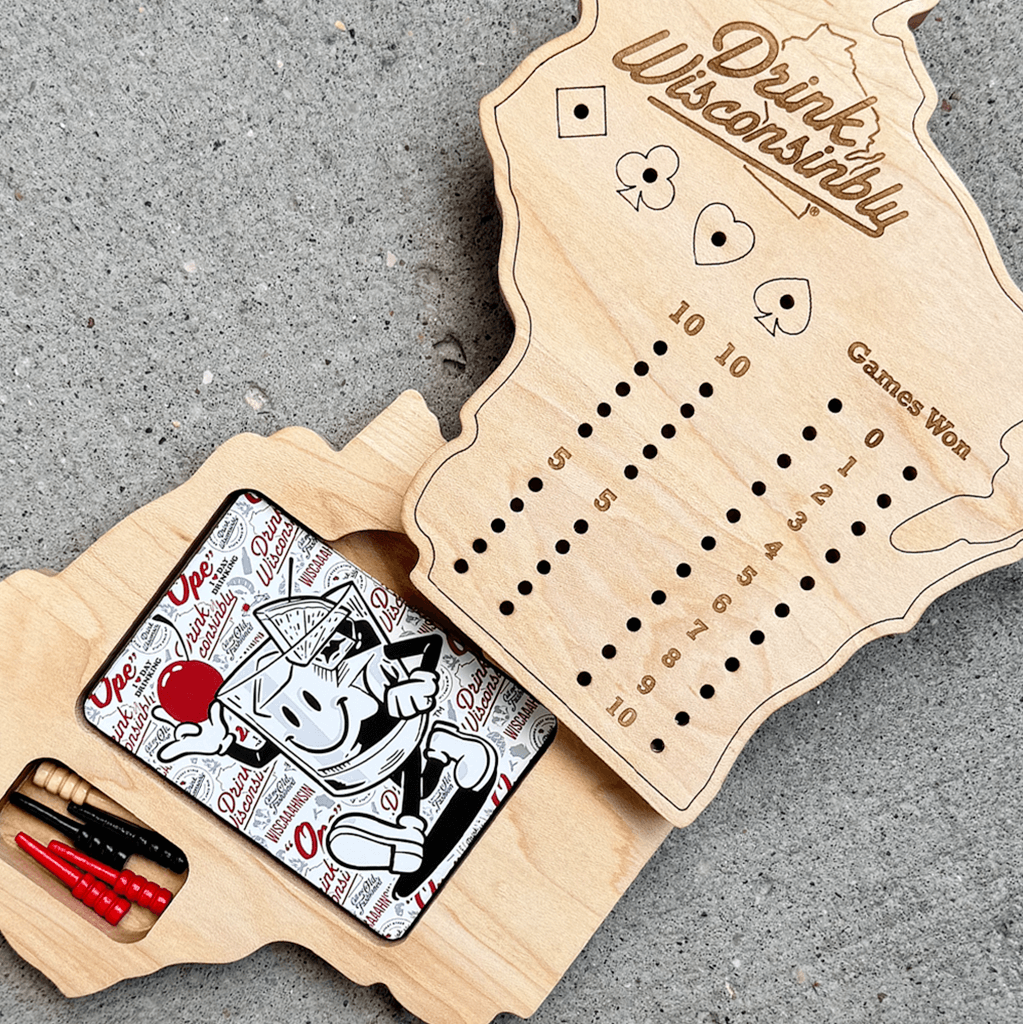 Drink Wisconsinbly Euchre Board with Playing Cards