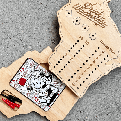 Drink Wisconsinbly Euchre Board with Playing Cards