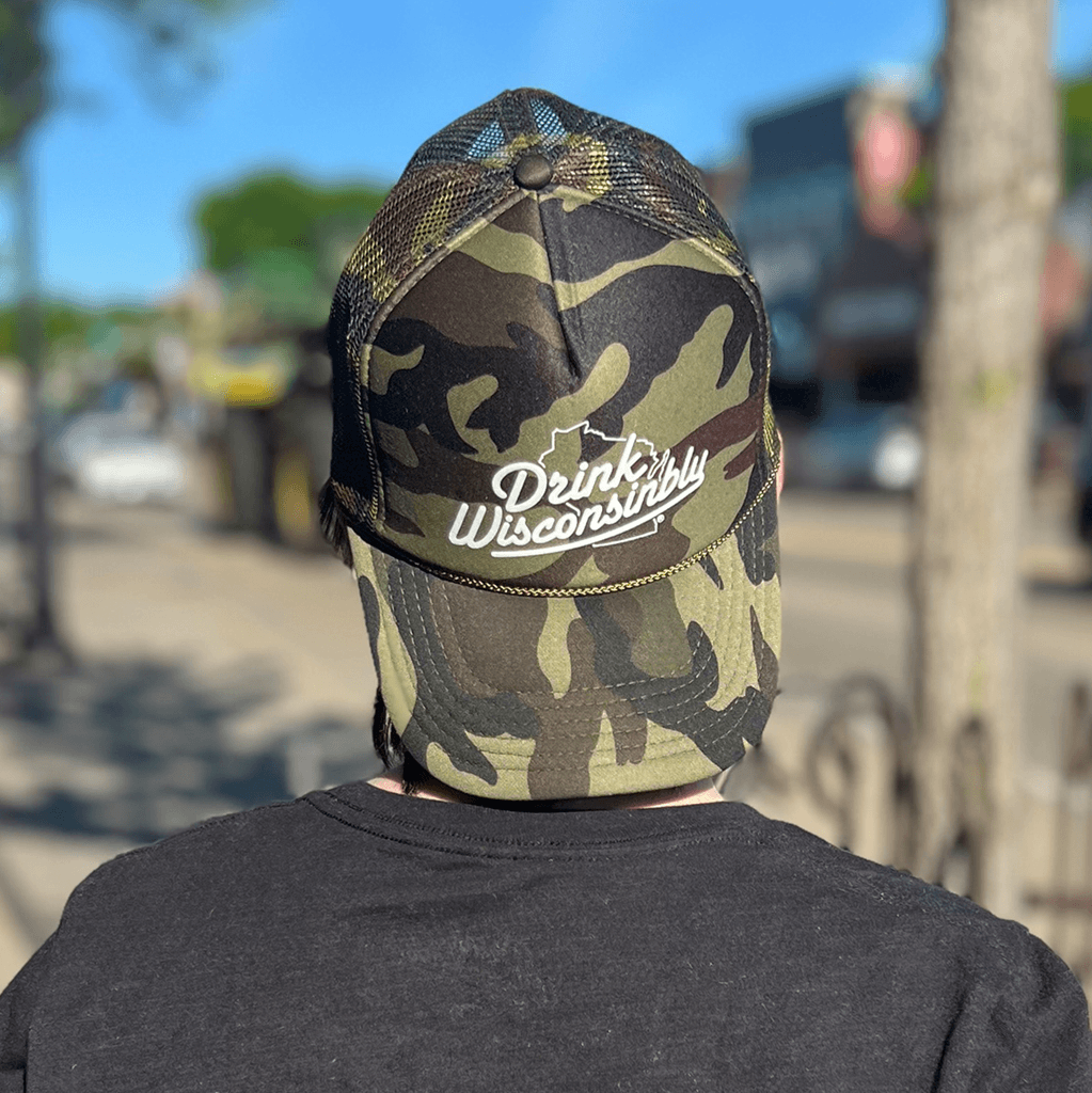 Drink Wisconsinbly Trucker Hat Camo