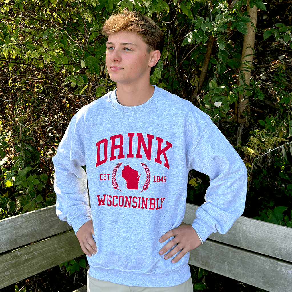 Drink Wisconsinbly Collegiate Crewneck Sweatshirt