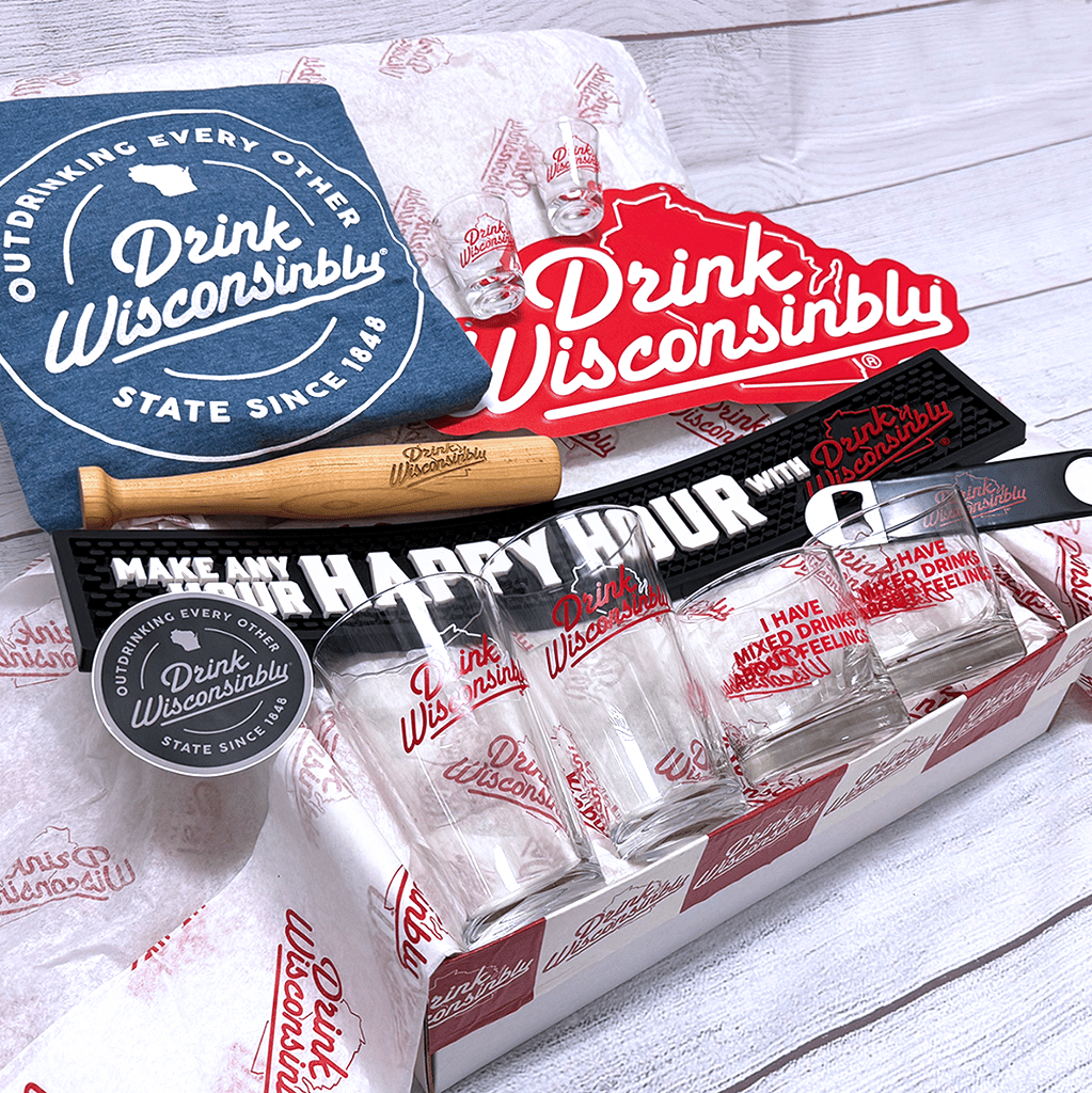 Drink Wisconsinbly Basement Bar Gift Box with T-Shirt