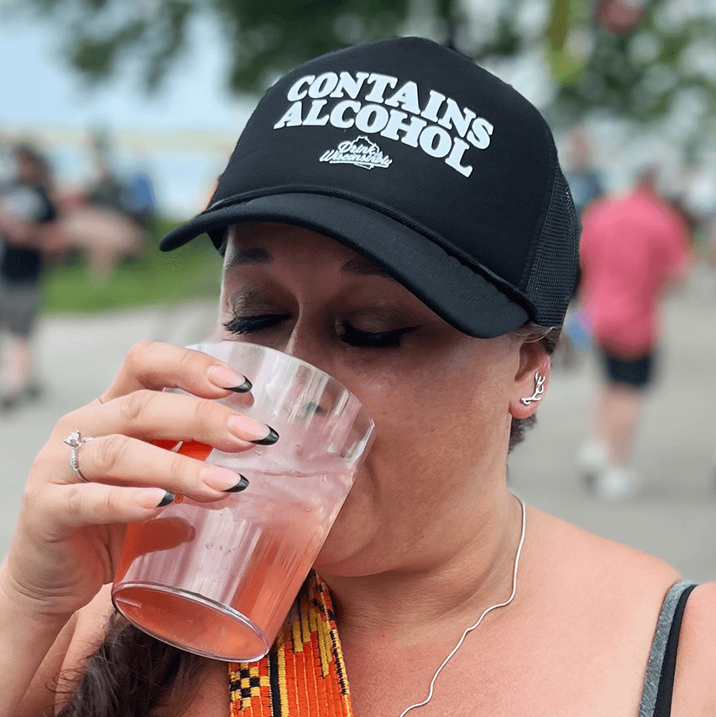 Drink Wisconsinbly Contains Alcohol Trucker Hat
