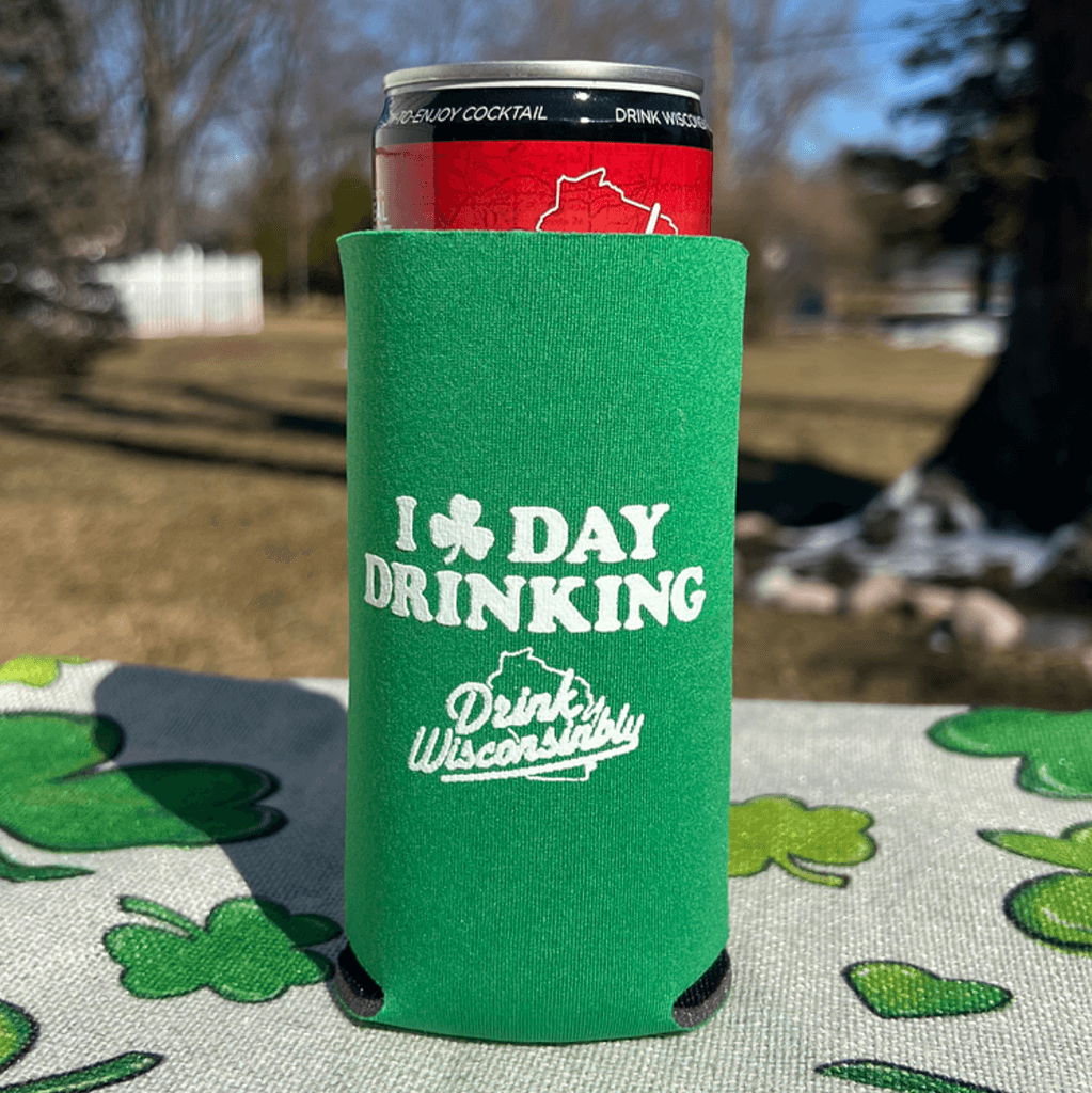 I Love Day Drinking Shamrock Slim Coozie