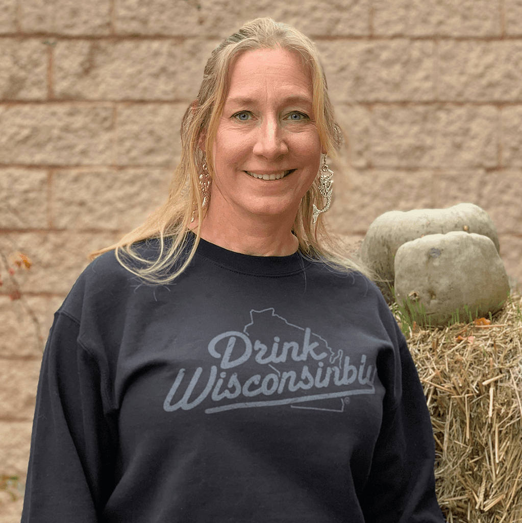 Drink Wisconsinbly Black Distressed Logo Crewneck Photo