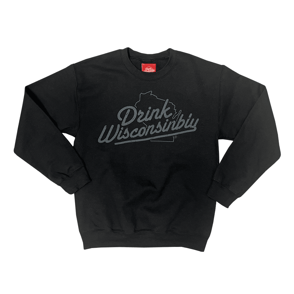 Drink Wisconsinbly Black Distressed Logo Crewneck