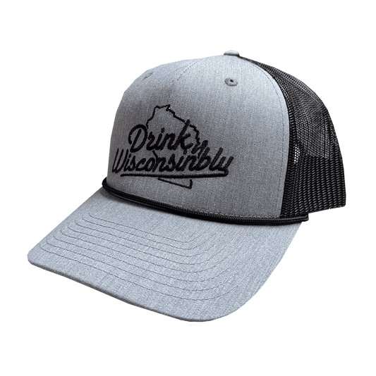 Drink Wisconsinbly Black & Gray Trucker Rope Hat