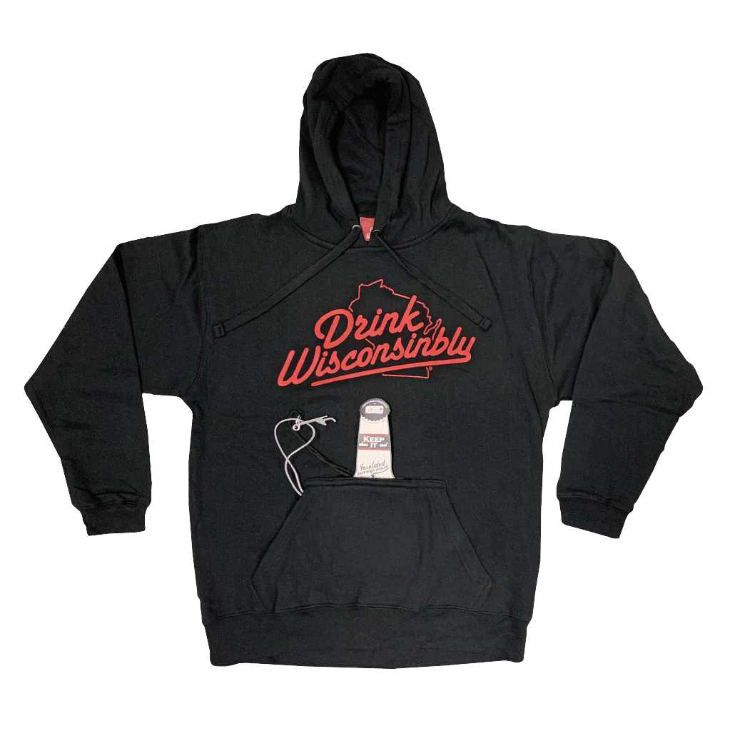 Drink Wisconsinbly Black Bottle Pouch Hoodie
