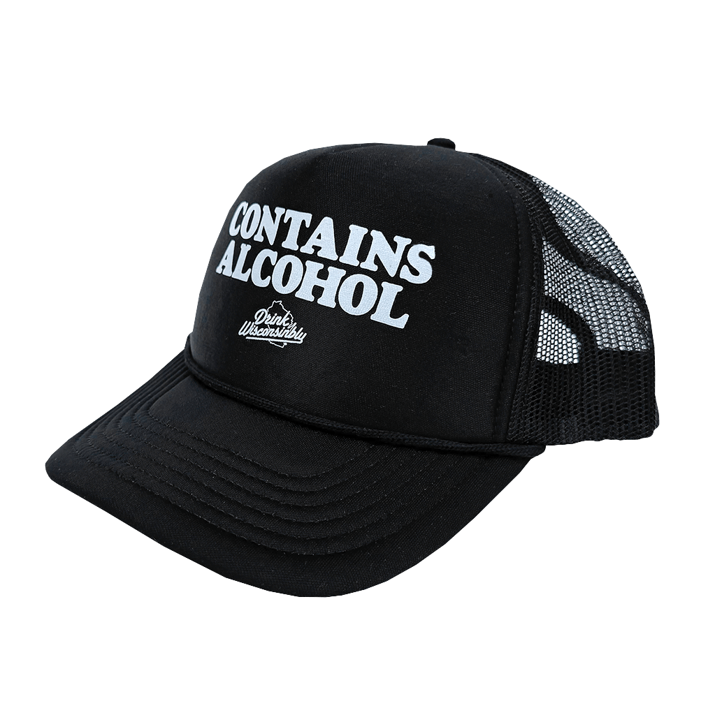 Drink Wisconsinbly Black Contains Alcohol Trucker Hat