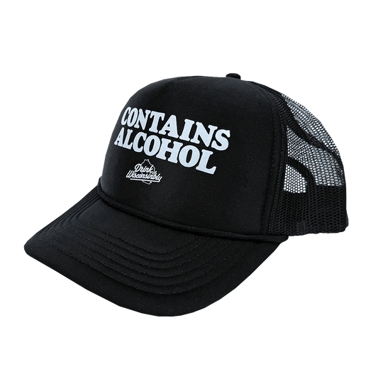 Drink Wisconsinbly Black Contains Alcohol Trucker Hat