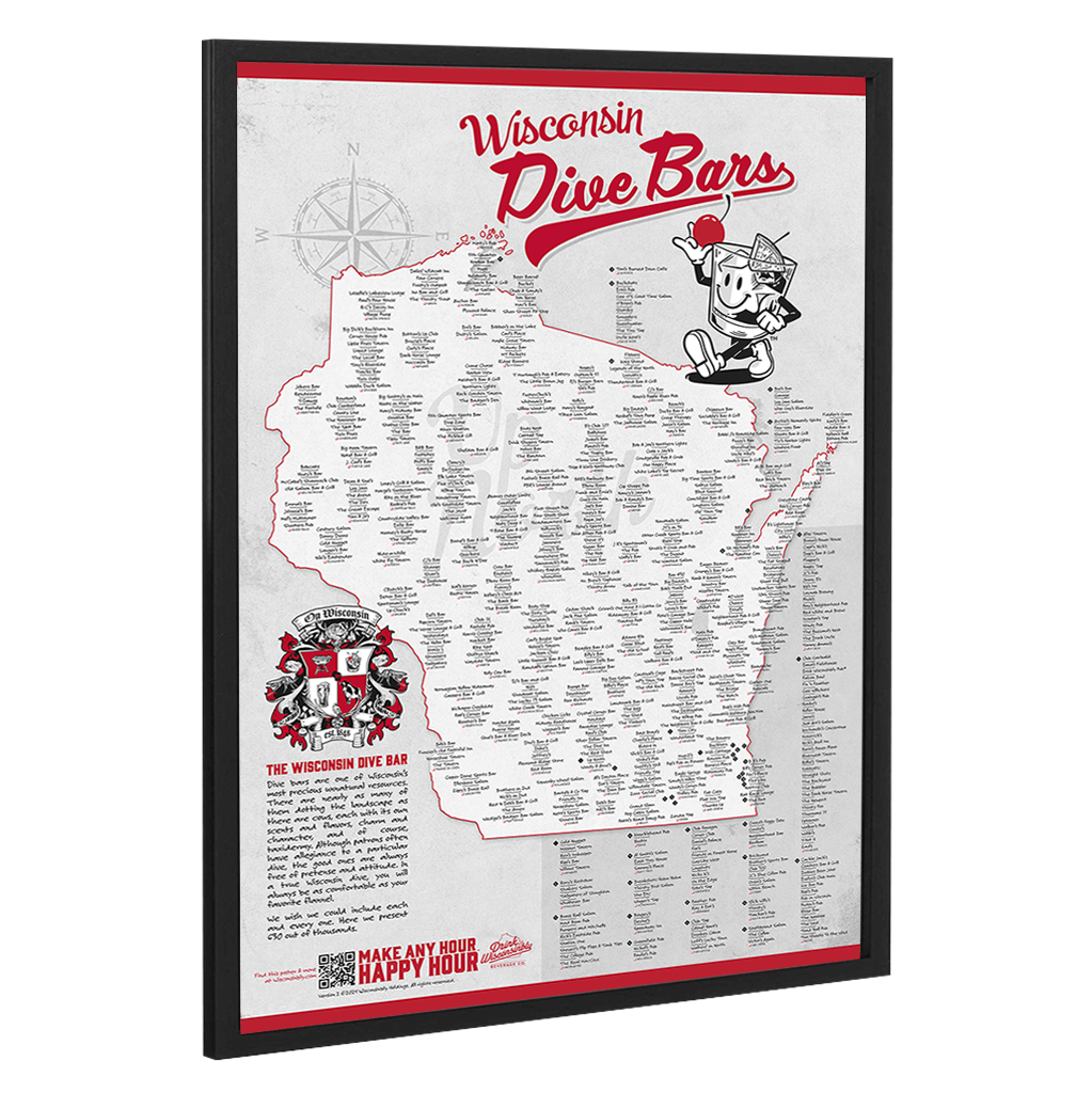 Wisconsin Dive Bars Poster Framed