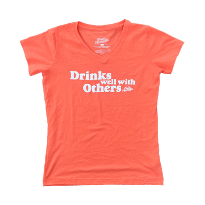 Women's Papaya Drinks Well with Others V-Neck T-Shirt
