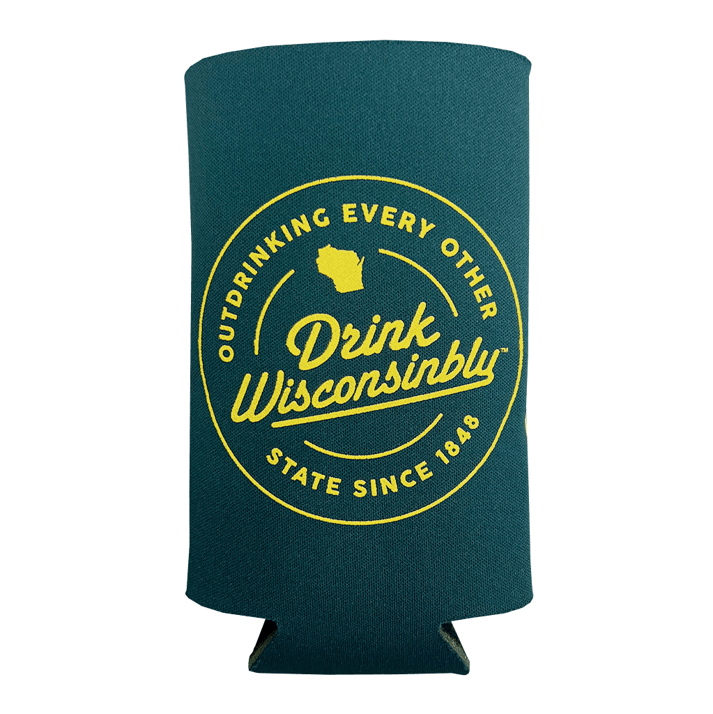 Drink Wisconsinbly Forest Green "Outdrinking" Tallboy Coozie