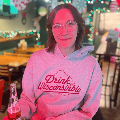 Drink Wisconsinbly Unisex Gray Hoodie w/ Maroon Logo