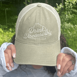 Drink Wisconsinbly Khaki Mesh Trucker Hat Model