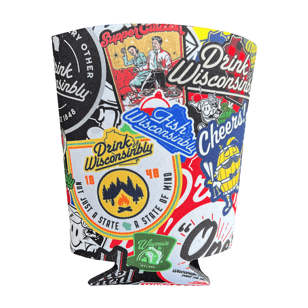 Drink Wisconsinbly Logo Collage Coozie Side