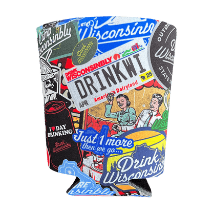 Drink Wisconsinbly Logo Collage Coozie