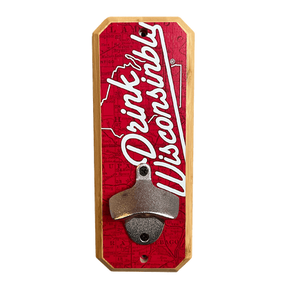Drink Wisconsinbly Red Wall Mount Bottle Opener