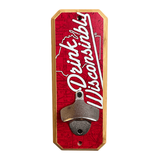 Drink Wisconsinbly Red Wall Mount Bottle Opener