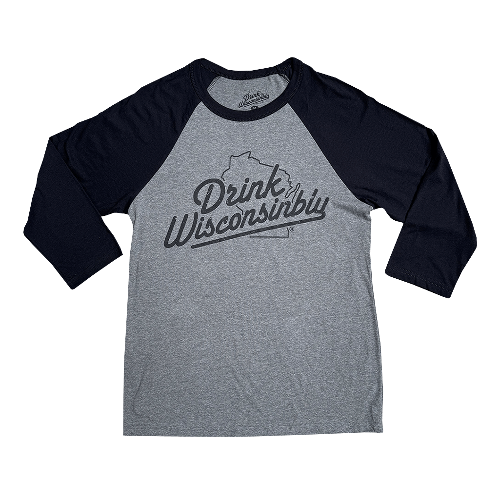 Drink Wisconsinbly Unisex Gray & Black 3/4 Sleeve Jersey