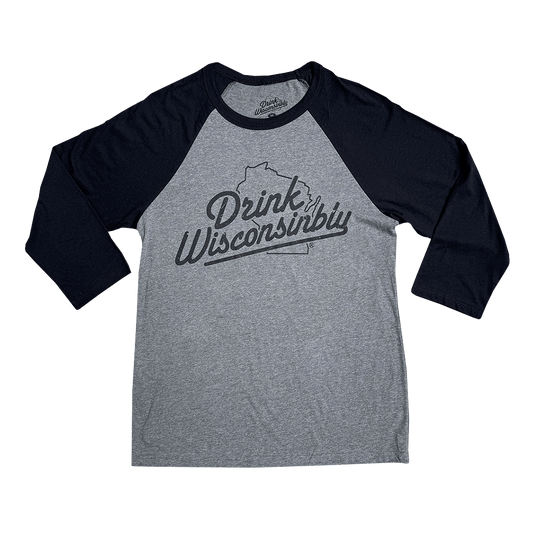 Drink Wisconsinbly Unisex Gray & Black 3/4 Sleeve Jersey