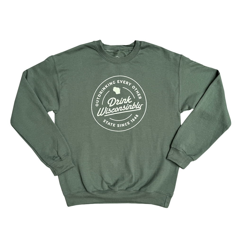 Drink Wisconsinbly Military Green Outdrinking Crewneck