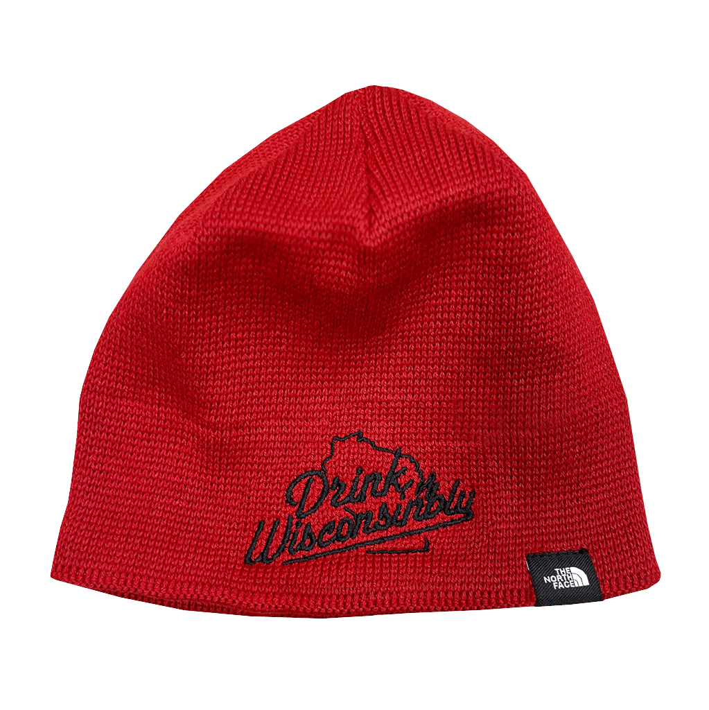 Drink Wisconsinbly North Face Red Beanie