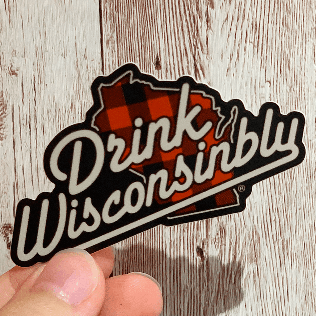 Drink Wisconsinbly Red Black Vinyl Plaid Logo Stickers