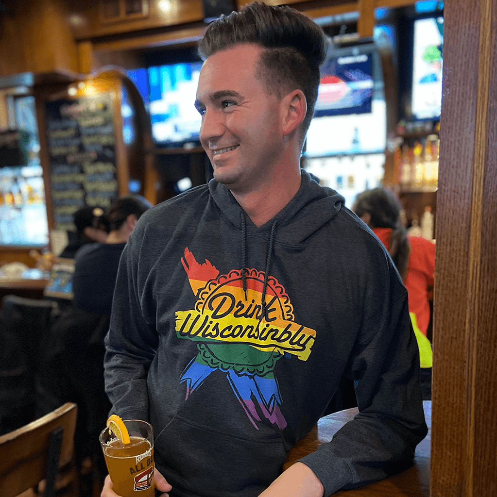 Drink Wisconsinbly Black Retro Ribbon Pride Hoodie