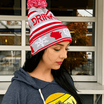 Red & Gray Winter Pom Hat