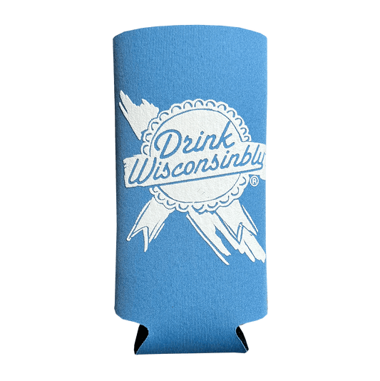 Drink Wisconsinbly Retro Ribbon Blue Seltzer Coozie