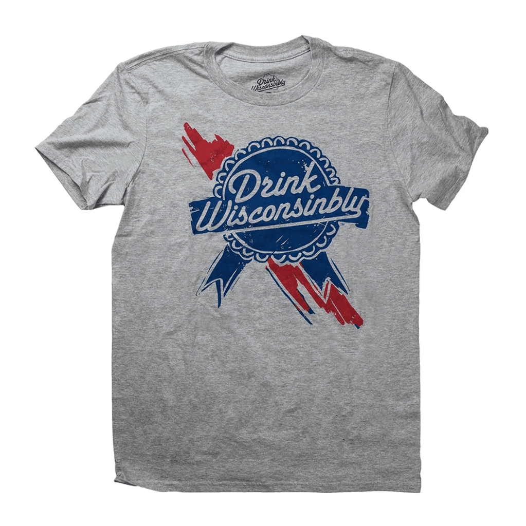 Drink Wisconsinbly Grey Retro Ribbon T-Shirt