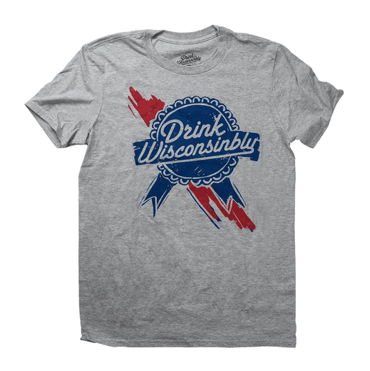 Drink Wisconsinbly Grey Retro Ribbon T-Shirt