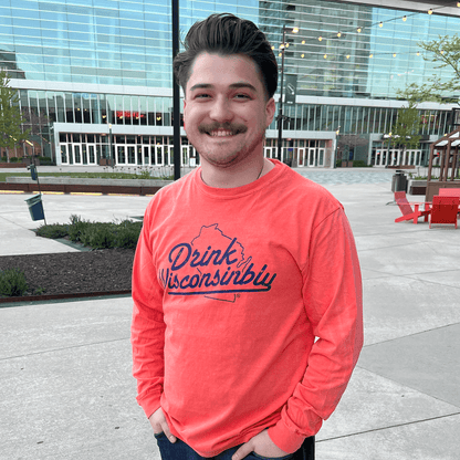 Drink Wisconsinbly Salmon Long Sleeve Distressed Logo