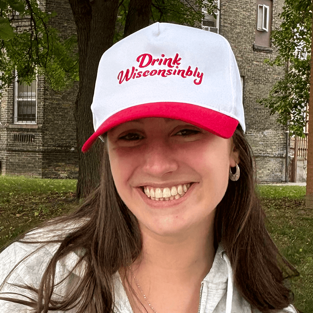 Drink Wisconsinbly Red Scripty Snapback Hat Girl