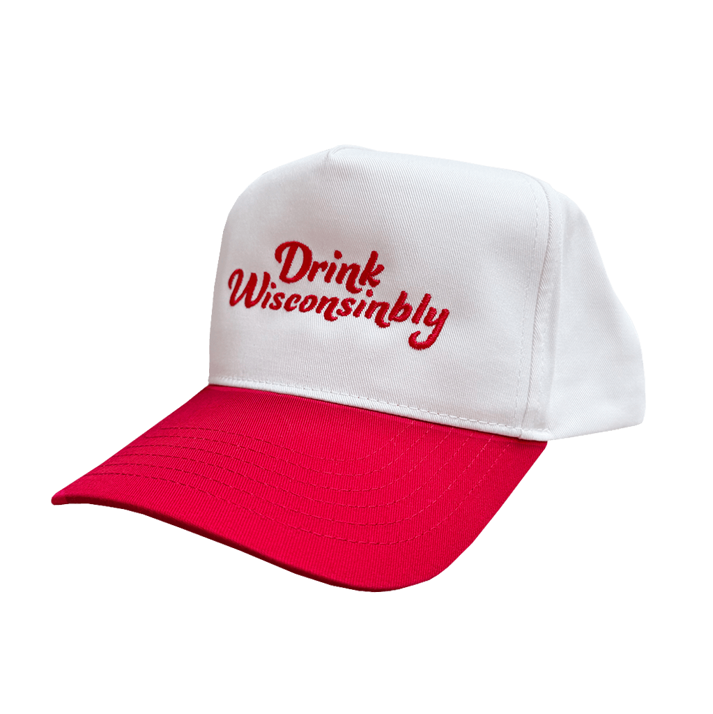 Drink Wisconsinbly Red Scripty Snapback Hat