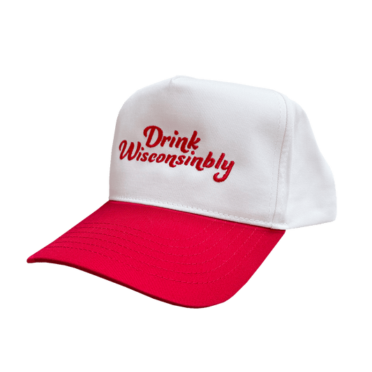 Drink Wisconsinbly Red Scripty Snapback Hat