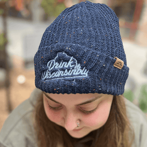 Drink Wisconsinbly Navy Speckled Cuffed Beanie Hat