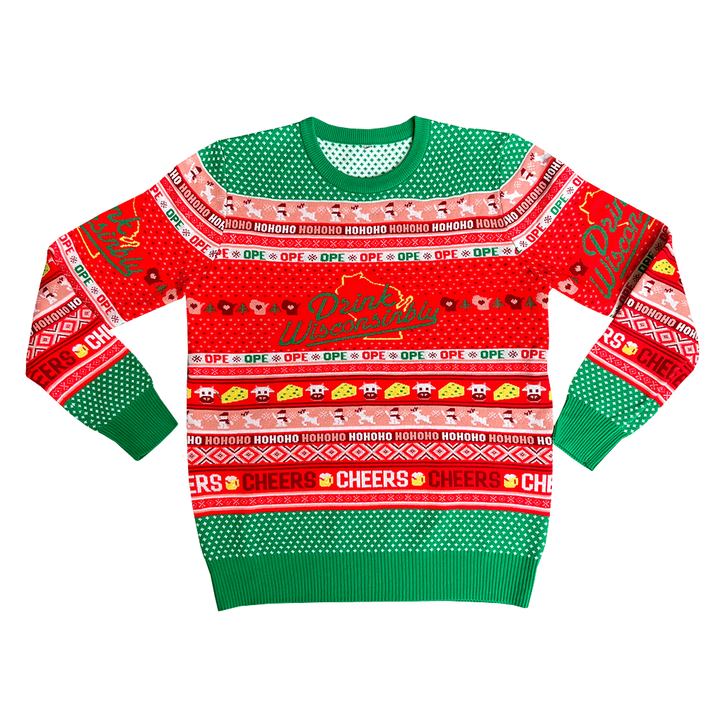 Drink Wisconsinbly Knit Ugly Christmas Sweater